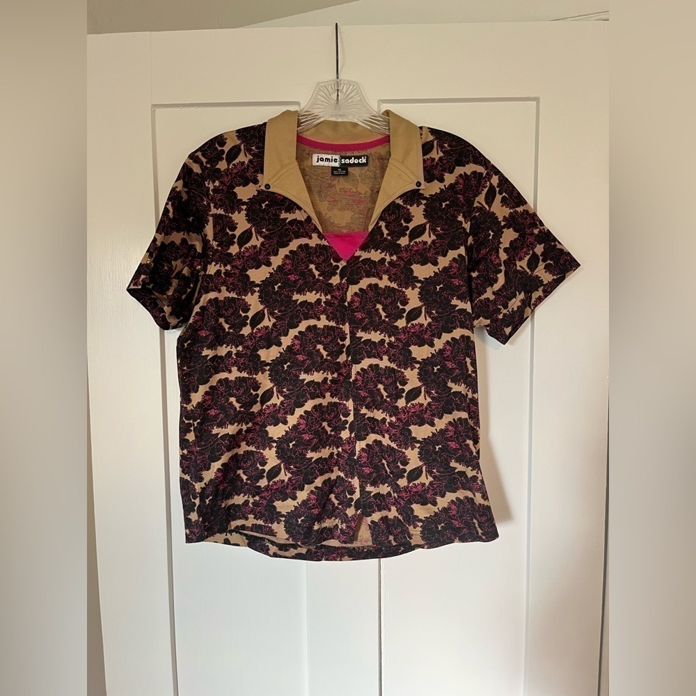 Jamie Sadock Brown and Pink Golf Polo Size M 100% Cotton